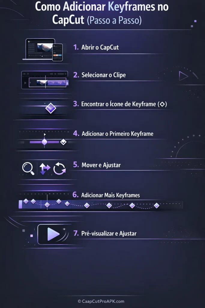 Como Adicionar Keyframes no CapCut (Passo a Passo) infographic